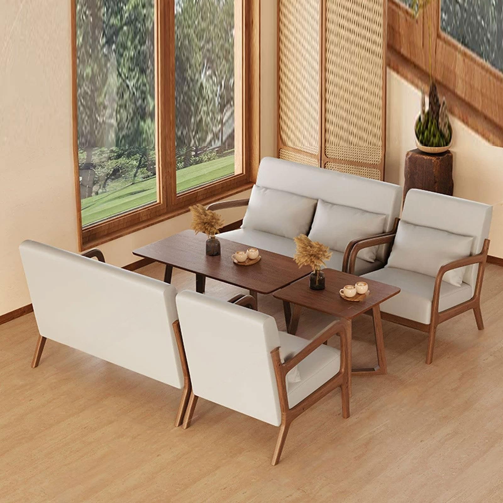 JOSOGO Solid Wood Frame Upholstered Accent Chair Set, Mid Century Modern Armchairs for Living Room/Bedroom