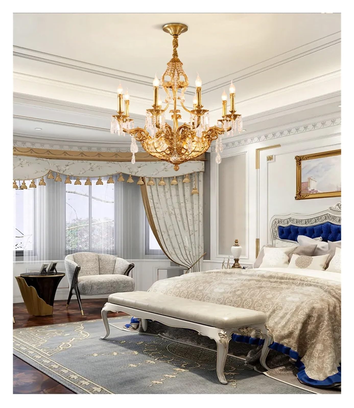 French Copper Chandeliers Decoration Living Dinning Room Dome Foyer European Gold Brass Crystal Pendant Light,Modern Lighting