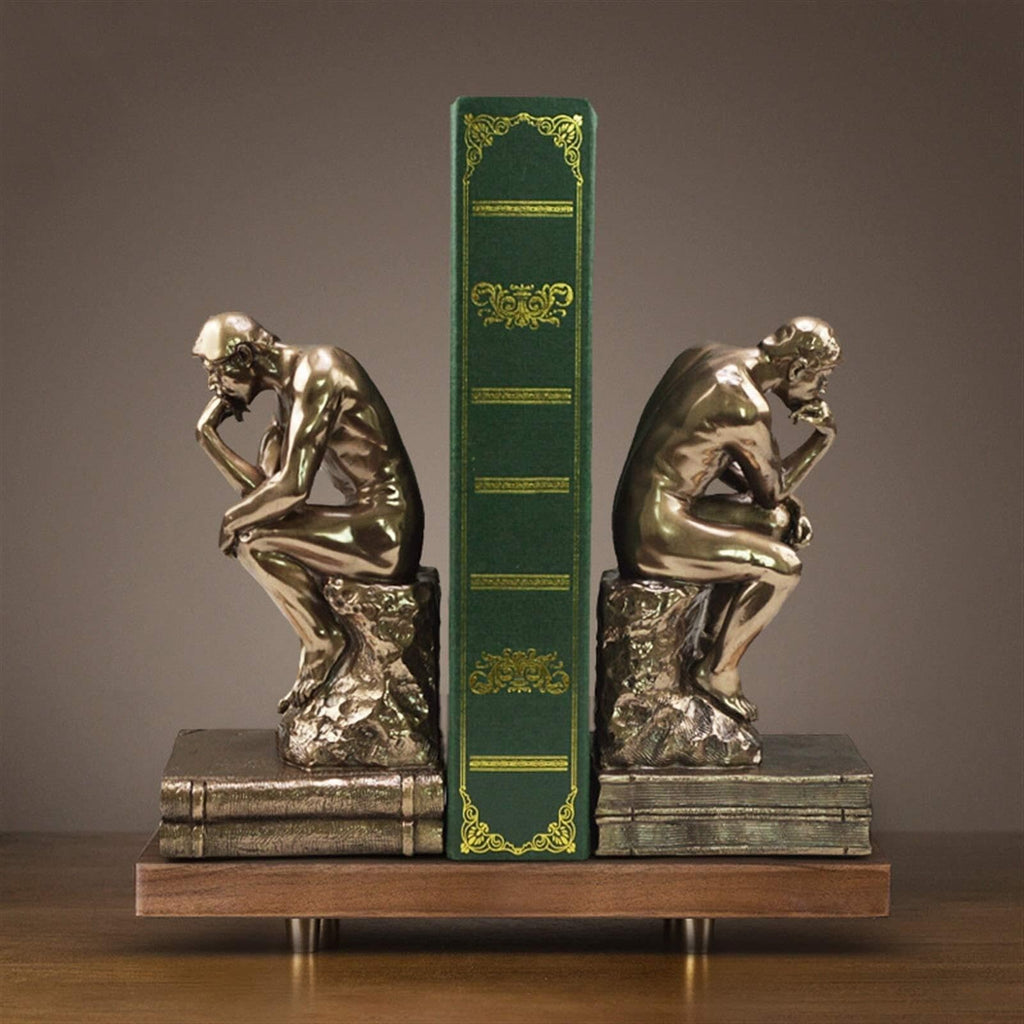 Thinker Bookends Set, 2 Pieces Decorative Resin Book Ends for Home, Office, Library, Study Room