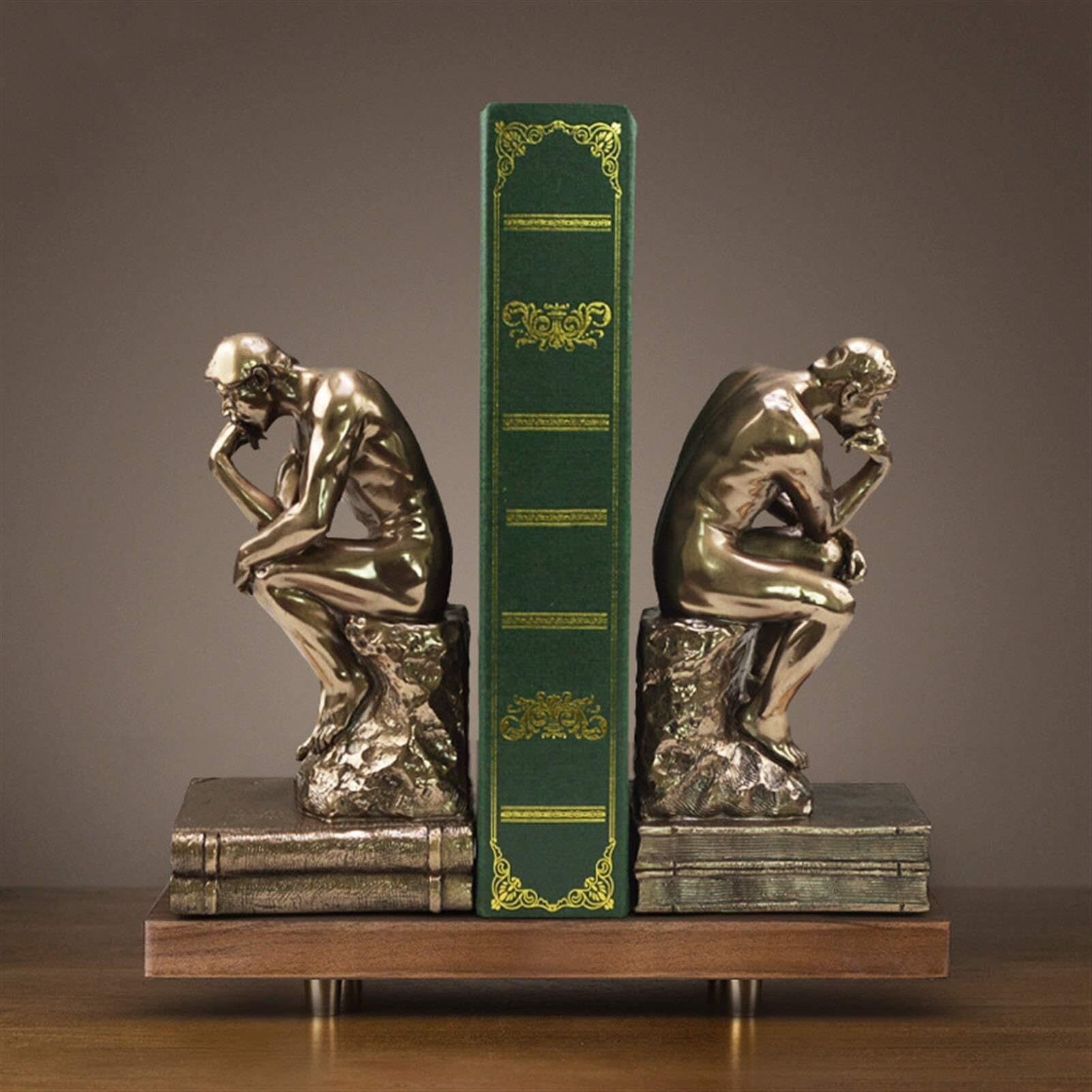 Thinker Bookends Set, 2 Pieces Decorative Resin Book Ends for Home, Office, Library, Study Room
