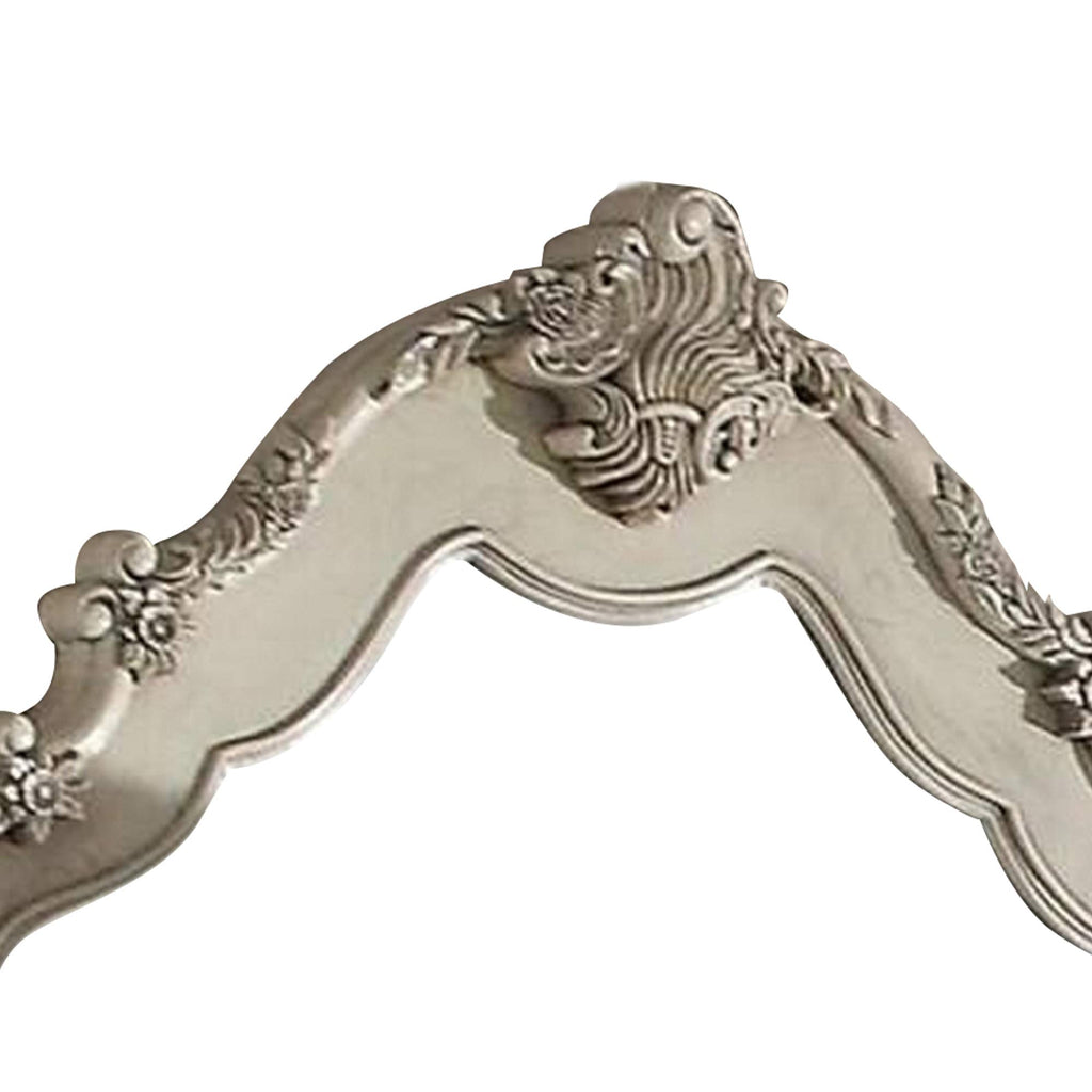 Benjara Wooden Arched Wall Mirror with Floral Design, White