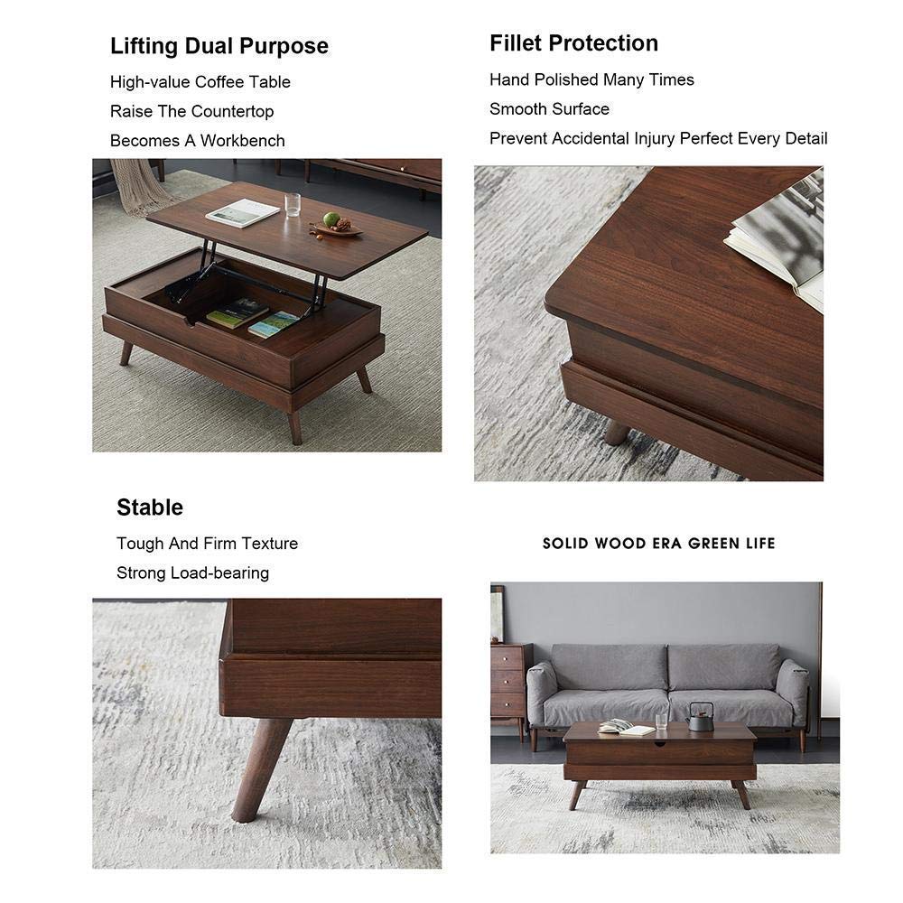 BTZHY Coffee Table Convertible Coffee Table to Dining Table, Multifunction Lift Top Table Hidden Handle Lift Up Coffee Table, Smooth Surface Table Corner Protection Storage Tea Table Strong Bearing C