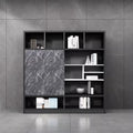 Aihm-Lon Bookshelf - Wooden Bookcase & Executive File Cabinet with Modern Grey Marble Texture & 5 Tier-Tall Shelf Includes Open Storage & Display Space for Home Office & Study