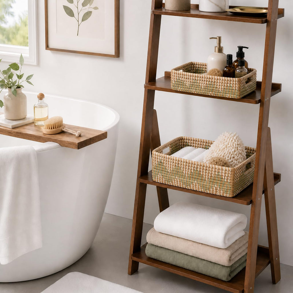 4 Pack Handmade Seagrass Storage Basket Set, 2 Oval Lidded Laundry Hampers & 2 Rectangular Bins with Handles, 3.2-53L Capacity, Natural Woven Organizer for Bedroom Laundry, 95.7L Total