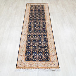 Blue Handmade Silk Runner Rug 3x10 ft