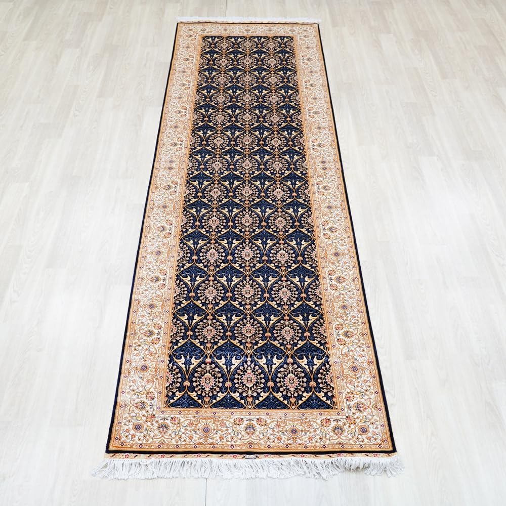 3x10 Blue Handmade Silk Rug Runner Long All Over Carpet Strip TJ576A