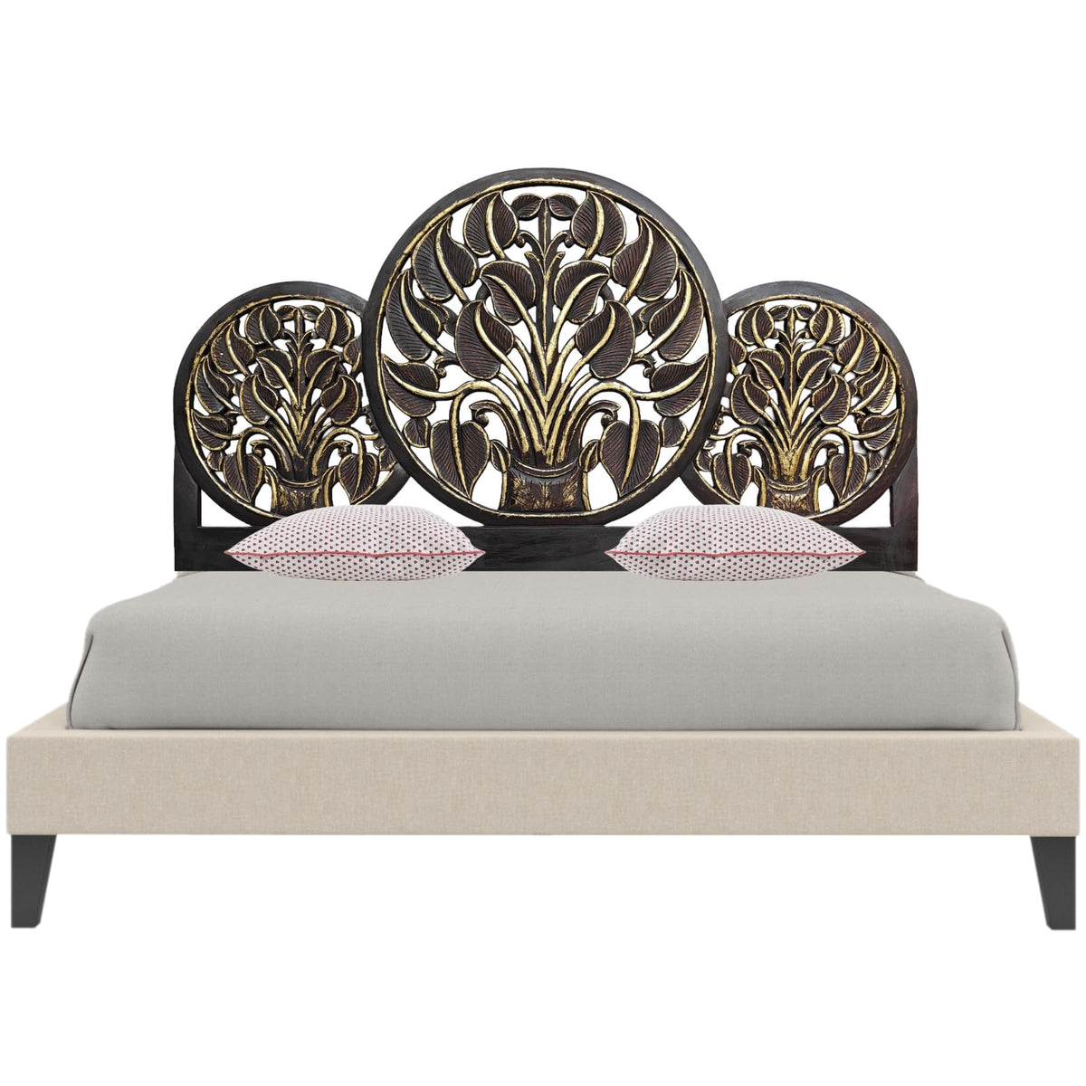 Hand Carved Antique Black Moroccan Headboard