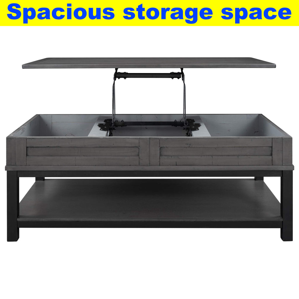 Best Farmhouse Style Lift Top Coffee Table with Hidden Storage Compartment and Open Shelf, Rustic Lift Tabletop Cocktail Table for Living Room, Thicken Wood/Stronger Metal Frame (Grey) (Grey)