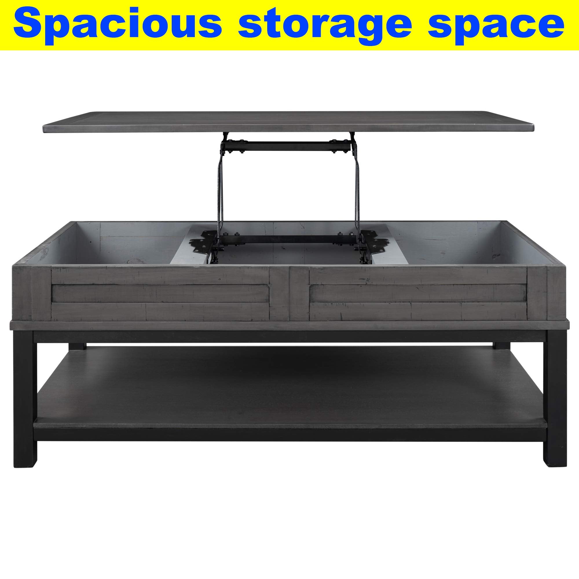 Best Farmhouse Style Lift Top Coffee Table with Hidden Storage Compartment and Open Shelf, Rustic Lift Tabletop Cocktail Table for Living Room, Thicken Wood/Stronger Metal Frame (Grey) (Grey)