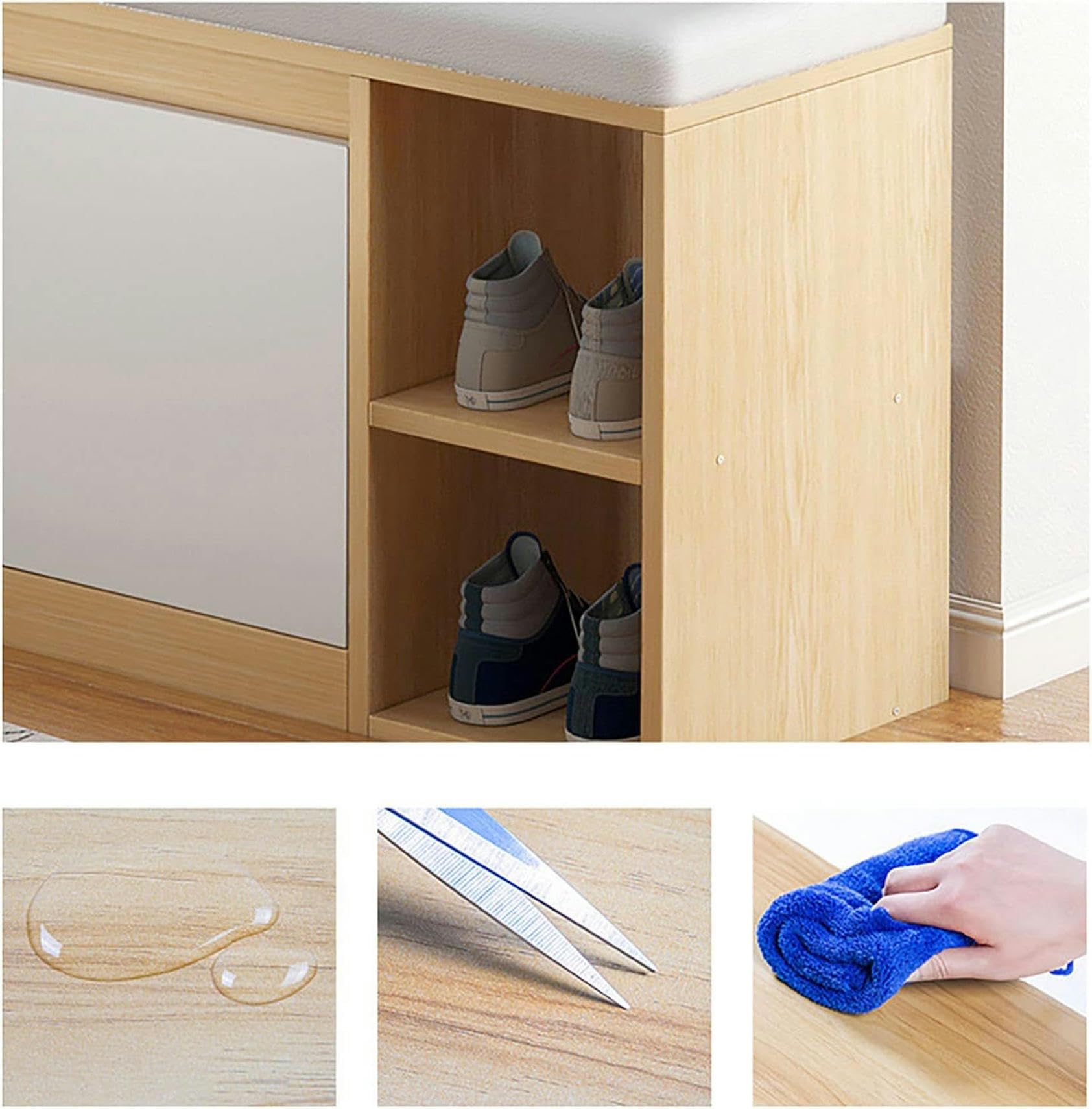 Modern Wooden Shoe Storage Bench with Hidden Rack, Cushioned PU Seat, Multi-Purpose Entryway, Stylish Shoe Cabinet for Home, 1pc