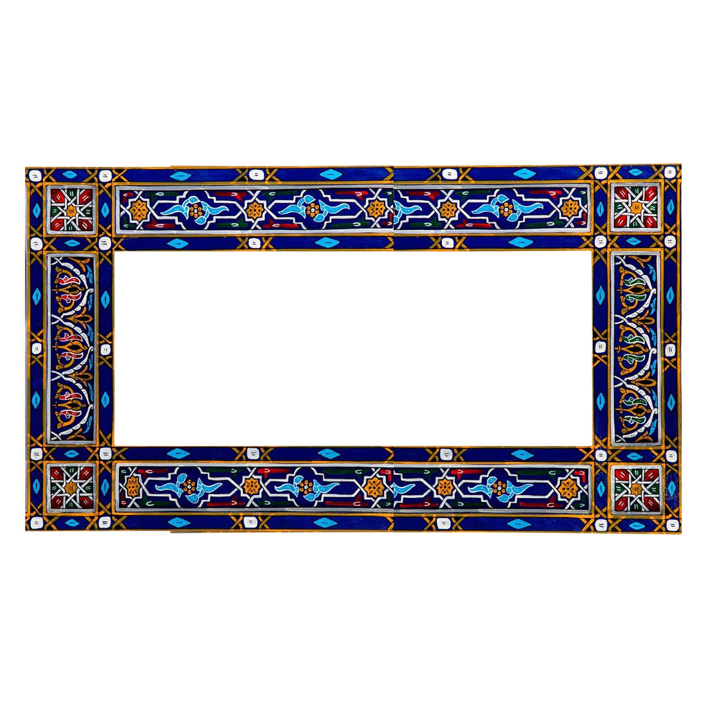 Navy Blue Moroccan mirror, 75" x 32" Farmhouse horizontal mirror, Large wooden mirror, Rustic Bathroom Mirror Frame,Hanging wooden frame, Moroccan hand painted Mirror frame, (Glass not included)