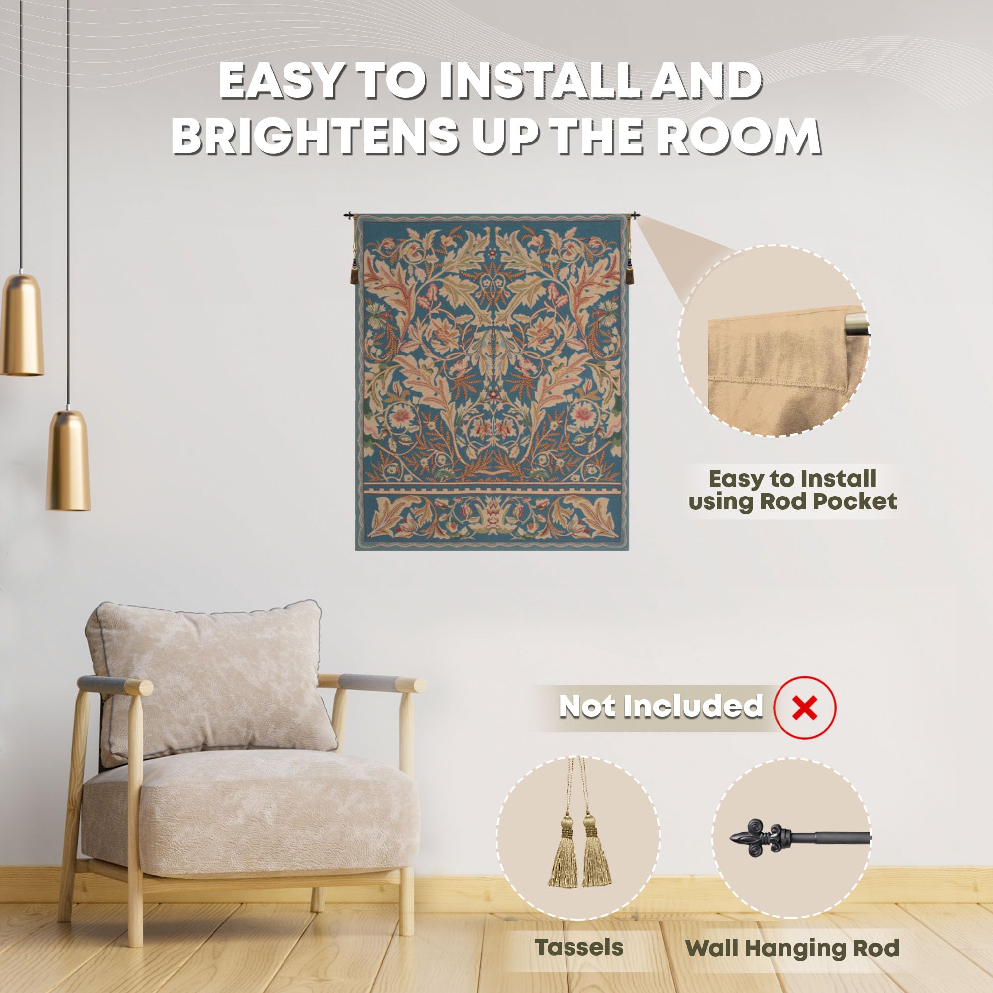 Charlotte Home Furnishings Inc. Tree of Life Belgian Medium Tapestry Wall Hanging | Viscose, Cotton and Polyester Blend Wall Art | 24 in. x 18 in. | Home Decor Accents | By William Morris' |