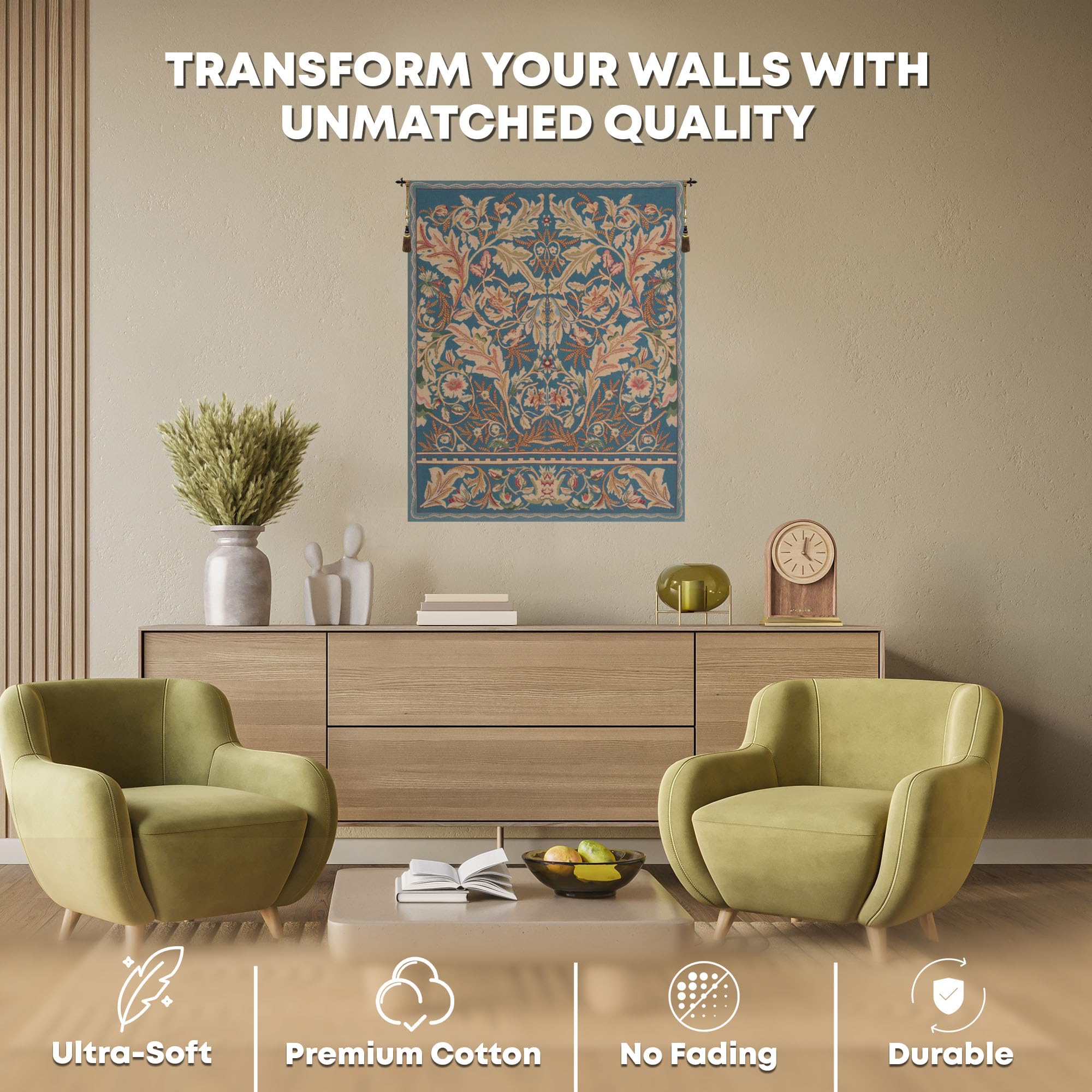 Charlotte Home Furnishings Inc. Tree of Life Belgian Medium Tapestry Wall Hanging | Viscose, Cotton and Polyester Blend Wall Art | 24 in. x 18 in. | Home Decor Accents | By William Morris' |