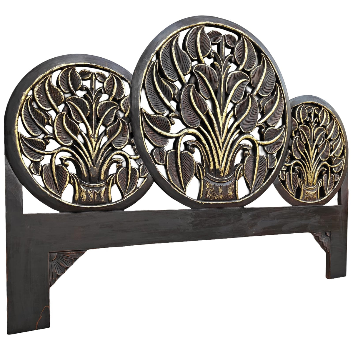 Hand Carved Antique Black Moroccan Headboard