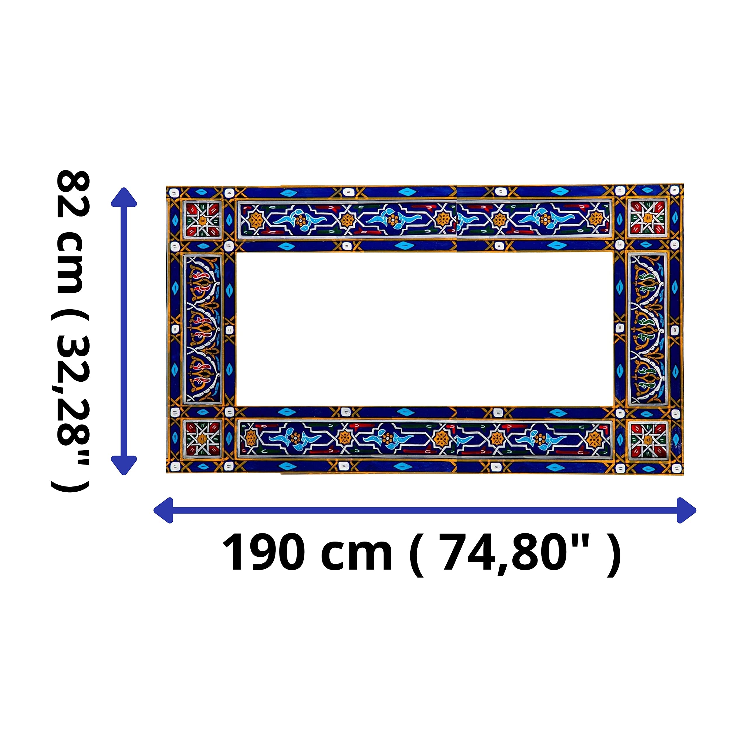 Navy Blue Moroccan mirror, 75" x 32" Farmhouse horizontal mirror, Large wooden mirror, Rustic Bathroom Mirror Frame,Hanging wooden frame, Moroccan hand painted Mirror frame, (Glass not included)