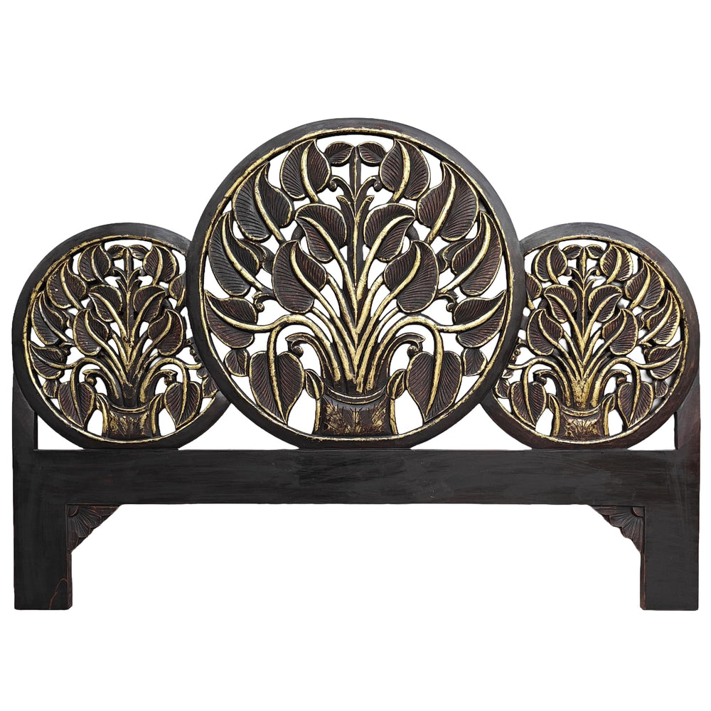 Hand Carved Antique Black Moroccan Headboard