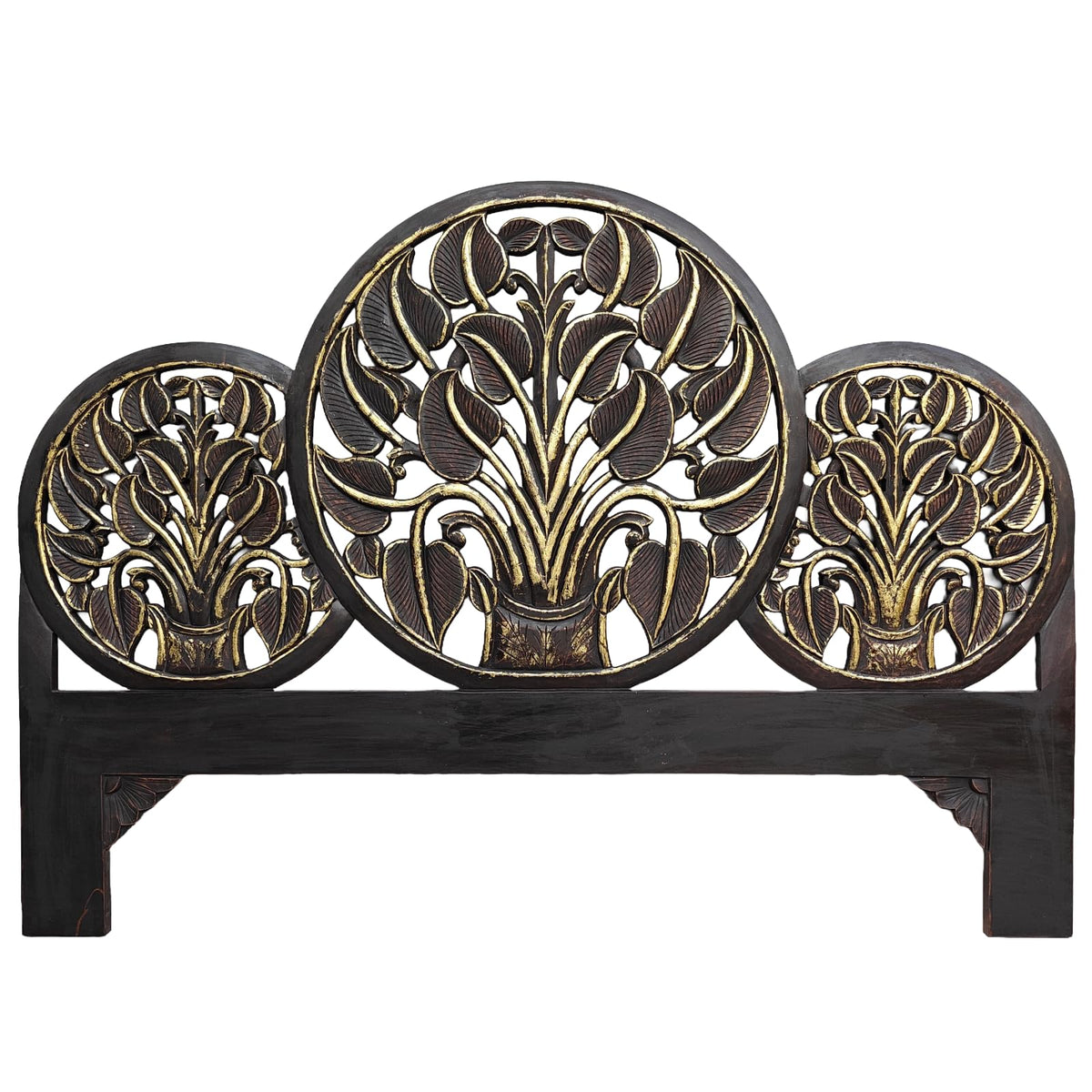 Hand Carved Antique Black Moroccan Headboard
