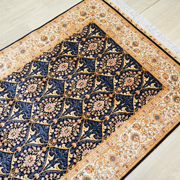 Blue Handmade Silk Runner Rug 3x10 ft