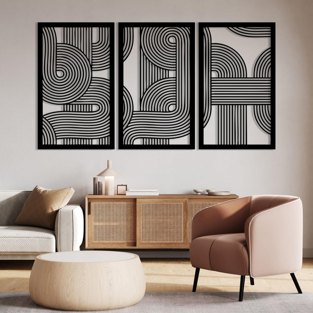 3pcs Abstract Metal Wall Art, Line Decor, Geometric, Large, Modern, for Living Room, Bedroom