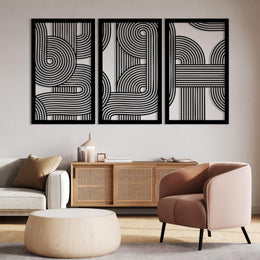 3pcs Abstract Metal Wall Art, Line Decor, Geometric, Large, Modern, for Living Room, Bedroom