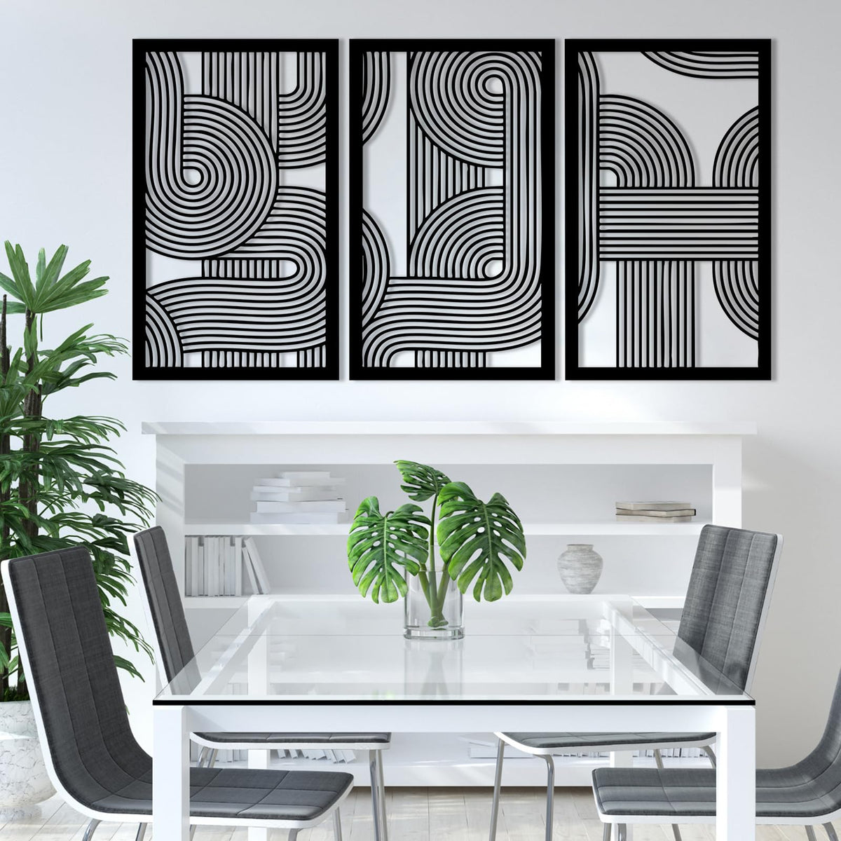 3pcs Abstract Metal Wall Art, Line Decor, Geometric, Large, Modern, for Living Room, Bedroom
