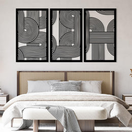 3pcs Abstract Metal Wall Art, Line Decor, Geometric, Large, Modern, for Living Room, Bedroom