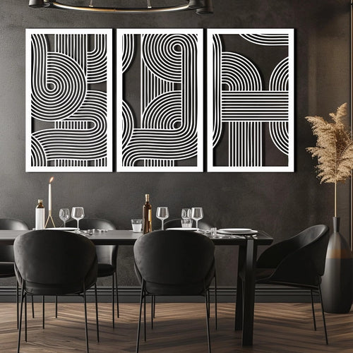 3pcs Abstract Metal Wall Art, Line Decor, Geometric, Large, Modern, for Living Room, Bedroom