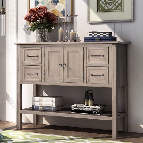 43'' Modern Console Table Sofa Table End Table for Living Room with 4 Drawers, 1 Cabinet and 1 Shelf