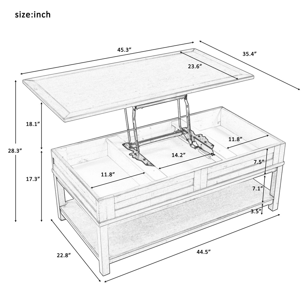 Best Farmhouse Style Lift Top Coffee Table with Hidden Storage Compartment and Open Shelf, Rustic Lift Tabletop Cocktail Table for Living Room, Thicken Wood/Stronger Metal Frame (Grey) (Grey)