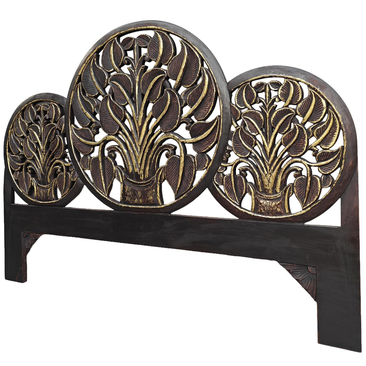 Hand Carved Antique Black Moroccan Headboard