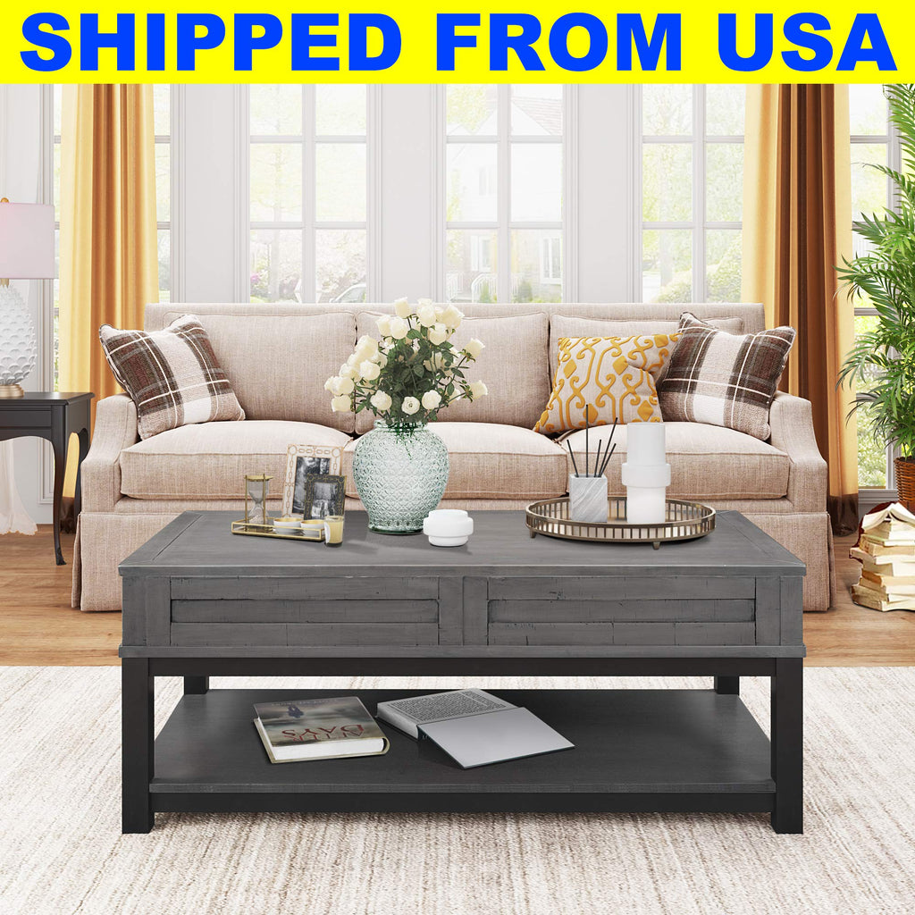 Best Farmhouse Style Lift Top Coffee Table with Hidden Storage Compartment and Open Shelf, Rustic Lift Tabletop Cocktail Table for Living Room, Thicken Wood/Stronger Metal Frame (Grey) (Grey)
