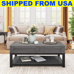 Gray Farmhouse Lift-Top Storage Coffee Table