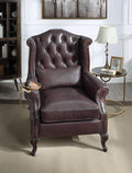 Vintage Brown Leather Accent Chair with 1 Toss Pillow