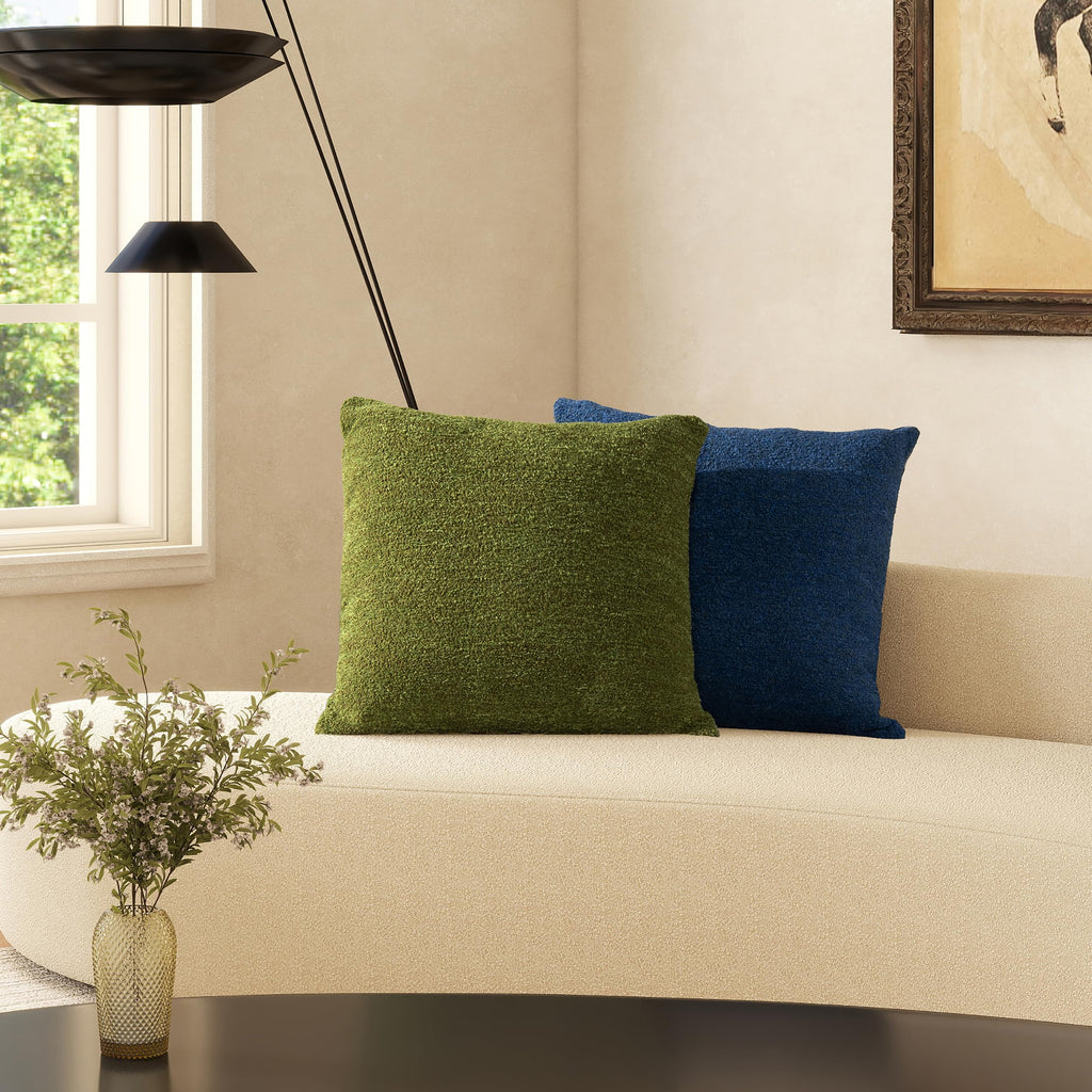 20" Square Accent Throw Pillow Cover with Feather Insert, Moss Green Boucle